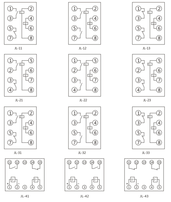 JL-11內(nèi)部接線及外引接線圖(正視圖) JL-11內(nèi)部接線及外引接線圖(正視圖)