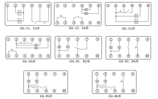 JGL-81/Ⅱ二相靜態(tài)反時(shí)限過(guò)流繼電器內(nèi)部端子外引接線(xiàn)圖