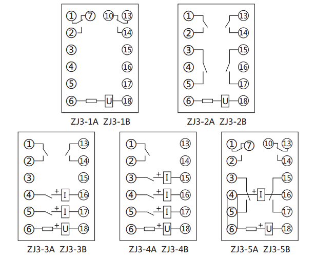 ZJ3-2A快速中間繼電器內(nèi)部接線圖及外引接線圖(正視圖) ZJ3-2A快速中間繼電器內(nèi)部接線圖及外引接線圖(正視圖)