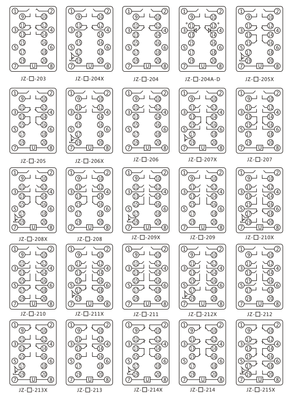 JZY(J)-220靜態(tài)中間繼電器內部接線圖及外引接線圖 JZY(J)-220靜態(tài)中間繼電器內部接線圖及外引接線圖